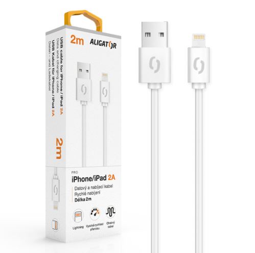 Datový kabel ALIGATOR 2A iPhone lightning 2m, bílý_1