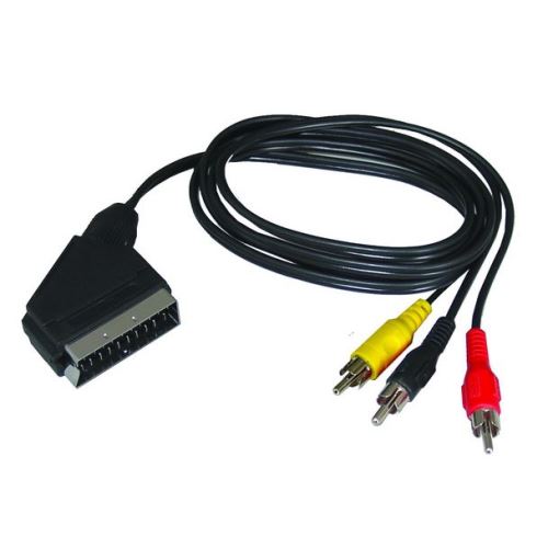 Solight SCART kabel, SCART konektor - 3x CINCH konektor, přepínatelný, 1m, sáček - SSV03
