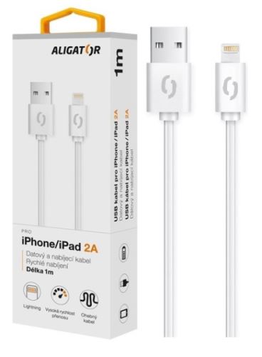 Datový kabel ALIGATOR 2A iPhone lightning 1m, bílý_1